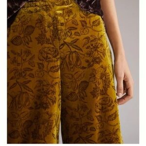 Anthropologie Floral Velvet Wide-Leg Pants